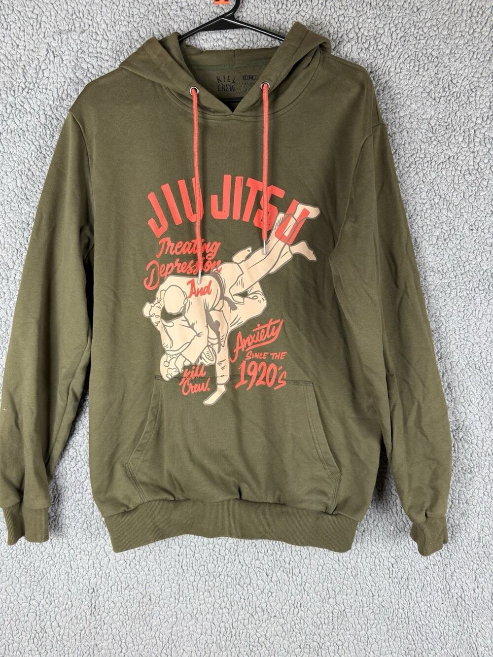 Kill Crew Jiu Jitsu Depression Hoodie Olive Graphic Pullover Mens Size Medium